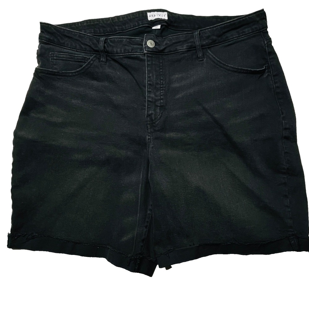 Ava & Viv Denim Shorts Women 20W Plus Black Raw Hem Stretch Bermuda 5-Pocket